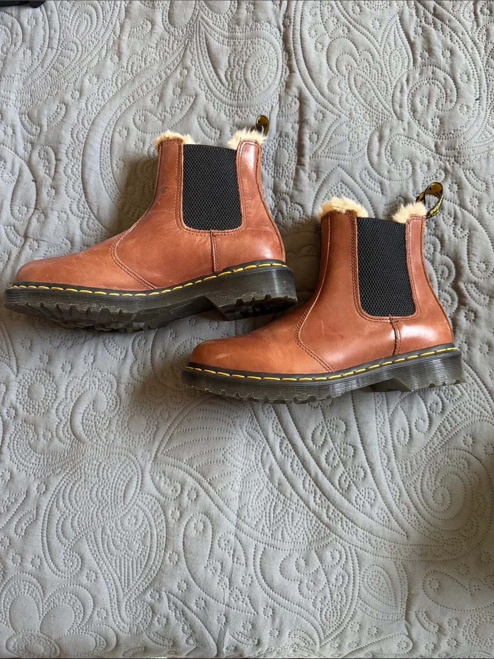 Dr. Martens Brown Leather Chelsea Ankle Boots with Cream Shearling